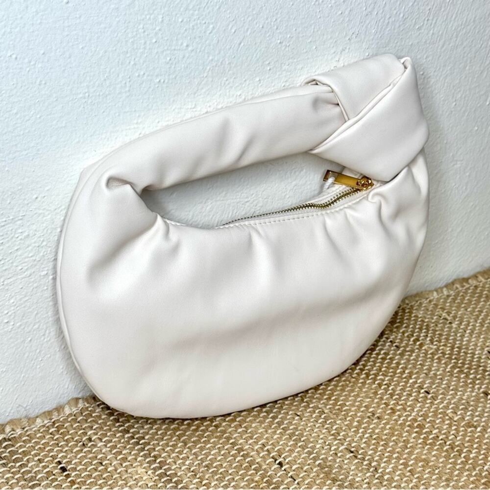 NWT Melie Bianco Alexandra Vegan Leather Cream Top Handle Bag Clutch Purse - Picture 3 of 10